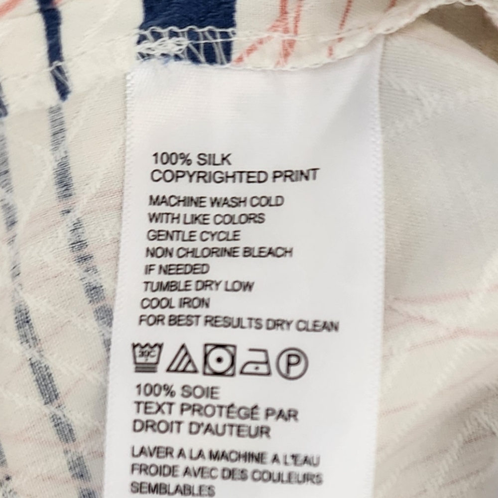 TOMMY BAHAMA 100% Silk Striped Leaf Print Button Up Shirt Cream Multi  S… - Picture 15 of 15